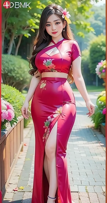 Burmese girl Purple red Silk dress attractive curvy full body.  Friends full-length bikini, ( Dress too shiny dress) reflective long dress painted with flower patterns, only dress.  hi gh hips  High resolution  High resolution  natural background  High resolution  HD  3D,  8K cartoon anime 