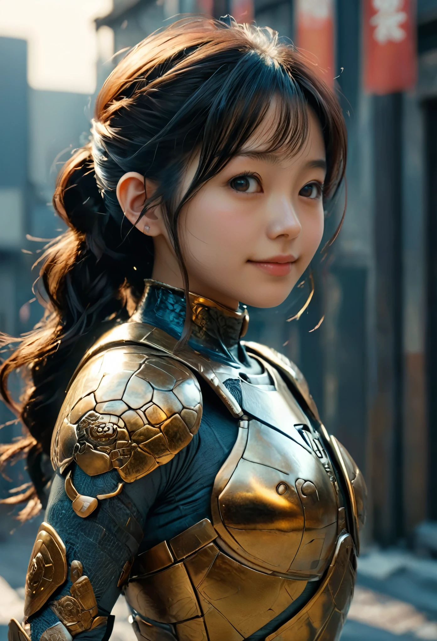 (high resolution,masterpiece,best quality,extremely detailed CG,),(japanese girl face), realistic, photorealistic, cinematic lighting, ultimately realistic all textures, ultimately intricate all details, all intricate, gloss and shiny,awesome many layers, 8k wall paper, 3d, kawaii, ( solo:1.4), perfect female proportion,villainess, (fusion of turtle and lady:1.4), (turtle form lady:1.2), (turtle lady:1.2), (fusion:1.2), (solo:1.4), (smile:1.2), muscular, abs, (Armor intricately composed of small parts:1.2), (Complex and three-dimensional shapes), (Turtle-shaped reinforced exoskeleton suit:1.4), (Turtle-shaped reinforced exoskeleton armor:1.2)