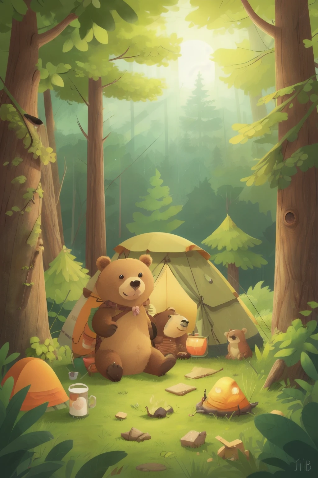 a bear is camping, ???, Deciduous Forest