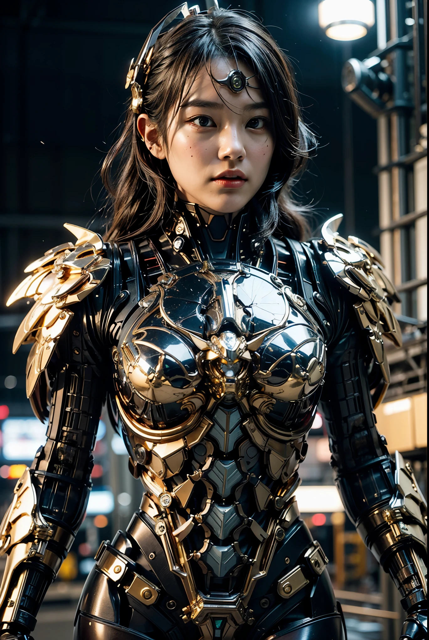 Masterpiece, (ultimate quality:1.2), 8k, Japanese woman in turtle-type powered suit, turtle shell, silver base with gold and black accents, very beautiful face, mechanical, (mechanical bat wings), jet pack, hydraulic cylinder, power pipe, ultimately intricate details, full body shot, (ultimate photo Realistic:1.37), Near-future metropolis at night, (Steampunk: 1.2), (Cyberpunk), Full body photo, Wide-angle shot, Please generate at least 4 photos.