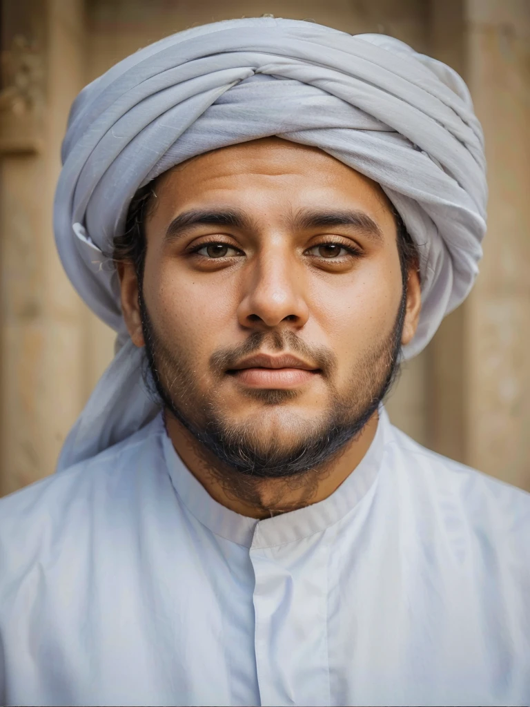 arafed man in a turban and a white shirt, saadane afif, arab man light beard, portrait shot 8 k