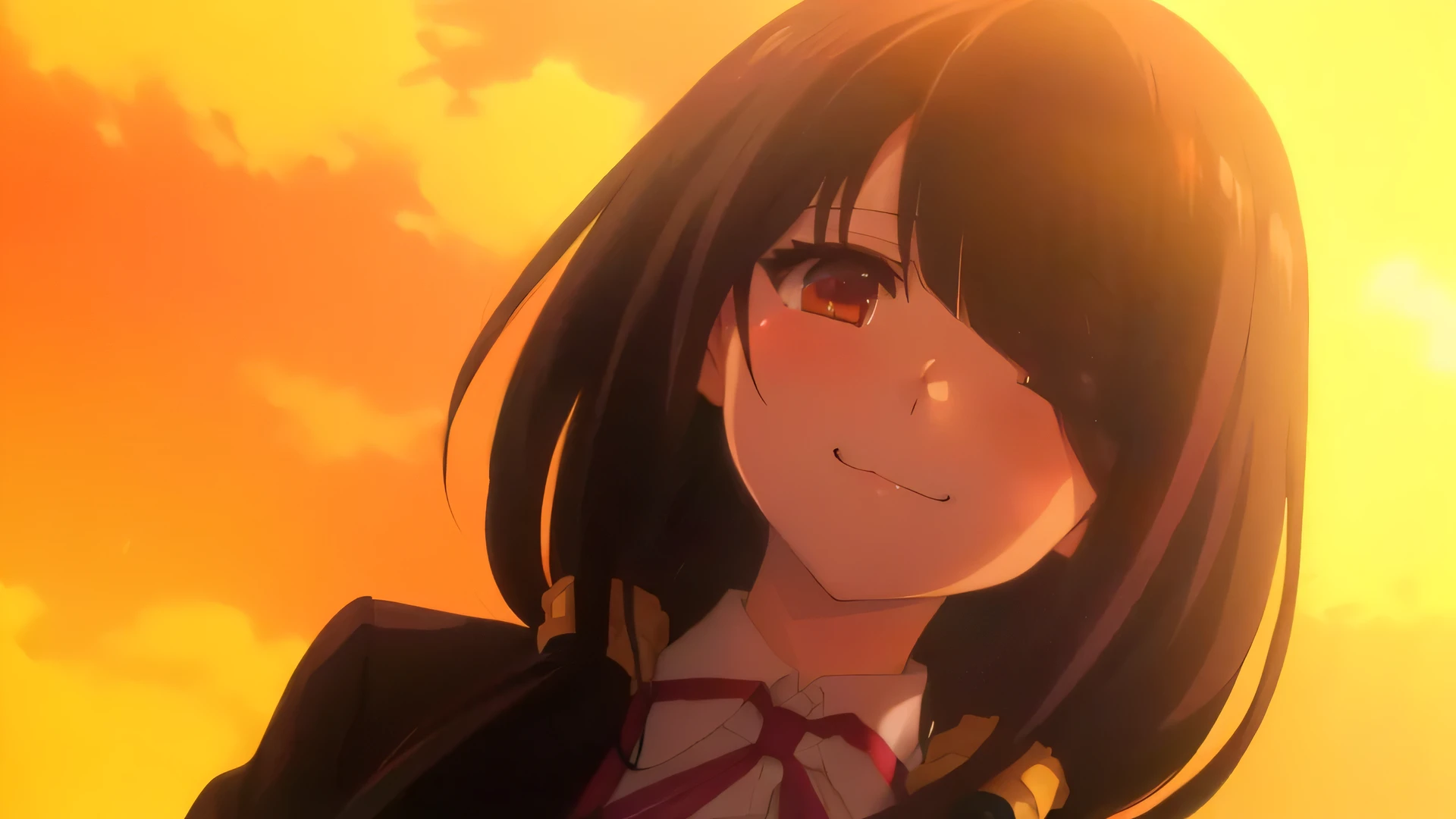 Anime girl with long black hair and a red tie looking at the camera, hanayamata, anime still film anime shikishi, yuyushiki, From the TV anime, 2 0 1 9 anime screenshots, Cute girl anime visuals, Screenshots from the 2012 anime, By Ren, Kyoto Animation stills, A still from the anime