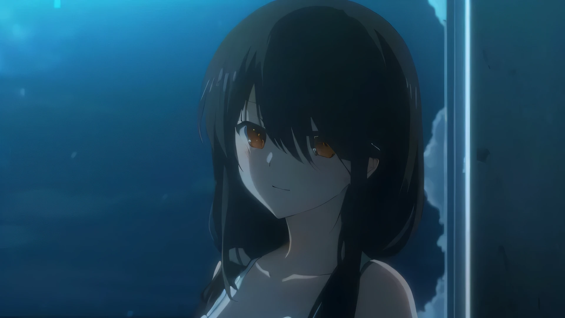 Anime girl with long black hair and a black top, Another close-up of Iwakura, Also, In anime movies, iwakura lain, Screenshots from the 2012 anime, Anime stills, yuyushiki, From the TV anime, Noir Moody Scene, A still from the anime, Photo of a-1, hanayamata