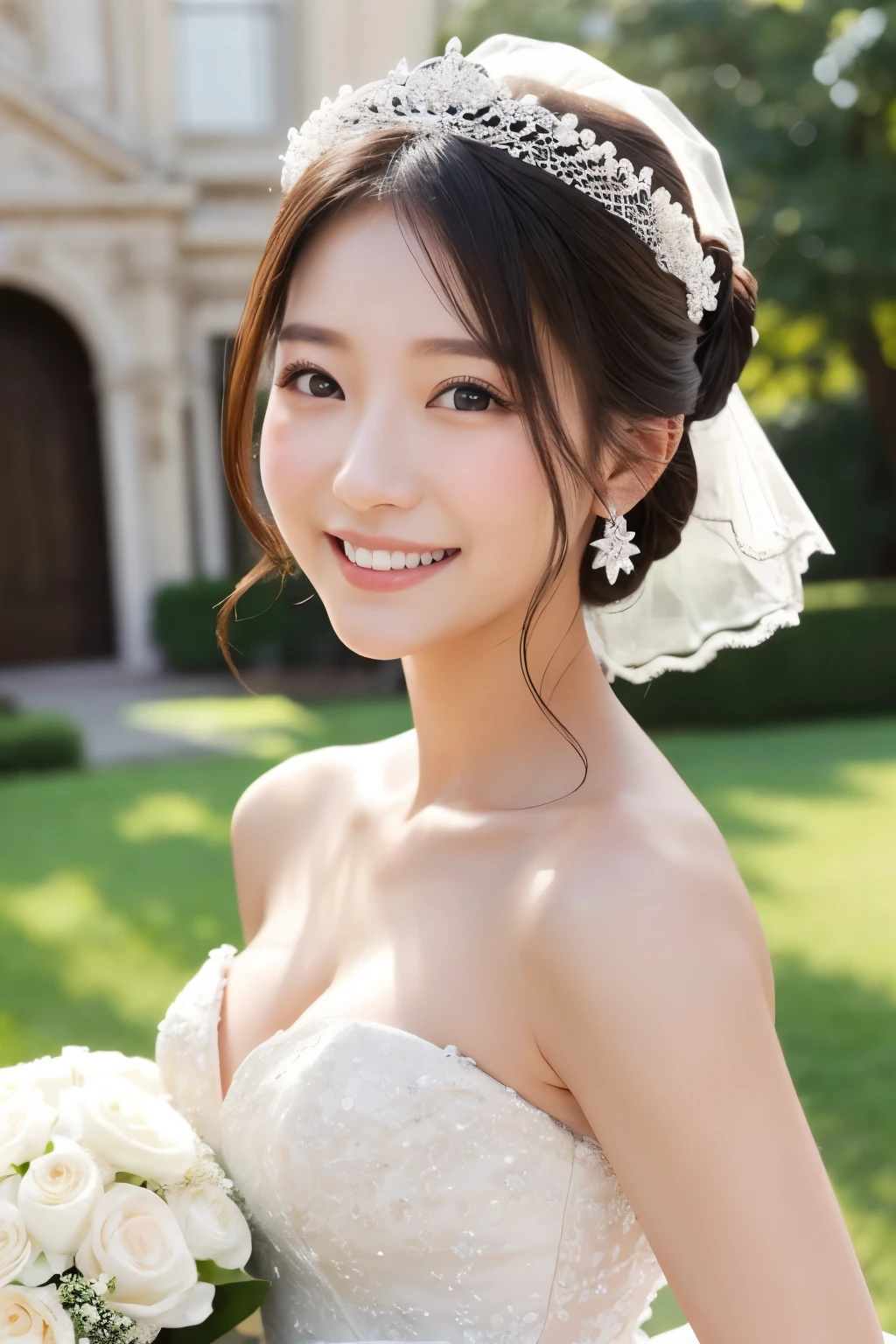 27 years old、smile、white、Wedding dress、luxury、8 heads、