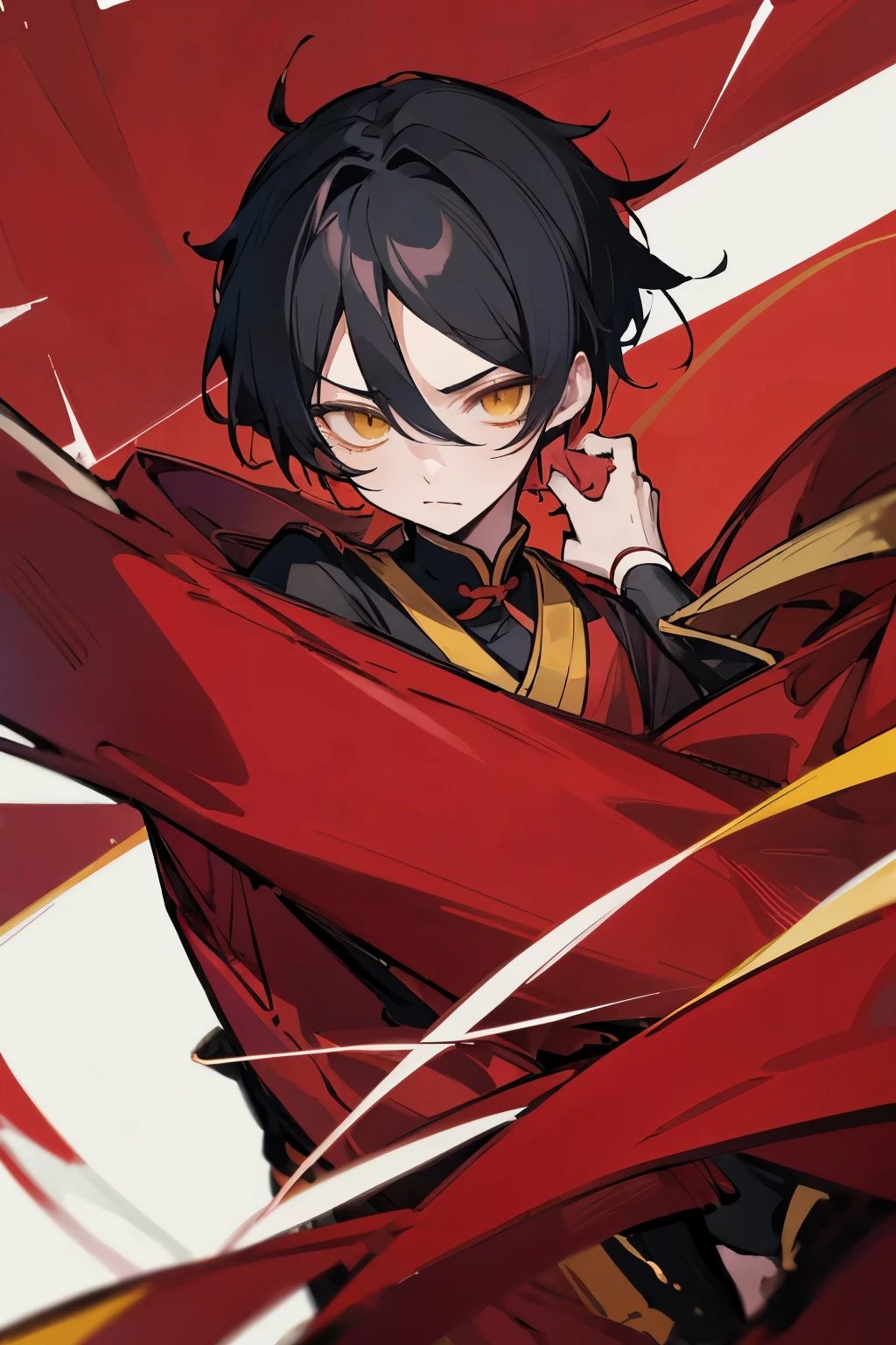 Hui Xiyi, Rekkyou Sensen, Boys, Black Hair, Yellow Eyes, Red Clothes, chengsam