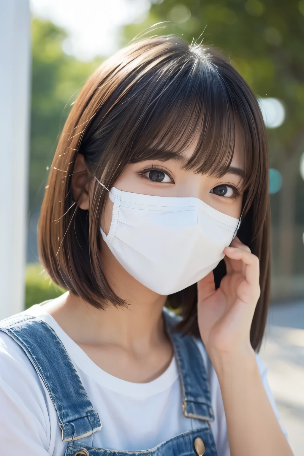 A young woman covers part of her face with her hand、She is giving a gentle look to the camera.。Her hair is straight、The bangs are cut straight、There is a highlight。Her eyes are big、Brown eyes are distinctive。
The woman's nails are painted bright yellow.、The lip color is also a warm orange shade.。Her skin is smooth and、Has a healthy glow。The woman is wearing a white blouse、The dress has a modest ruffle at the collar.。
There is a soft light in the background.、The overall atmosphere is bright and clean.。The woman's expression is calm and、Gives a relaxing feel。