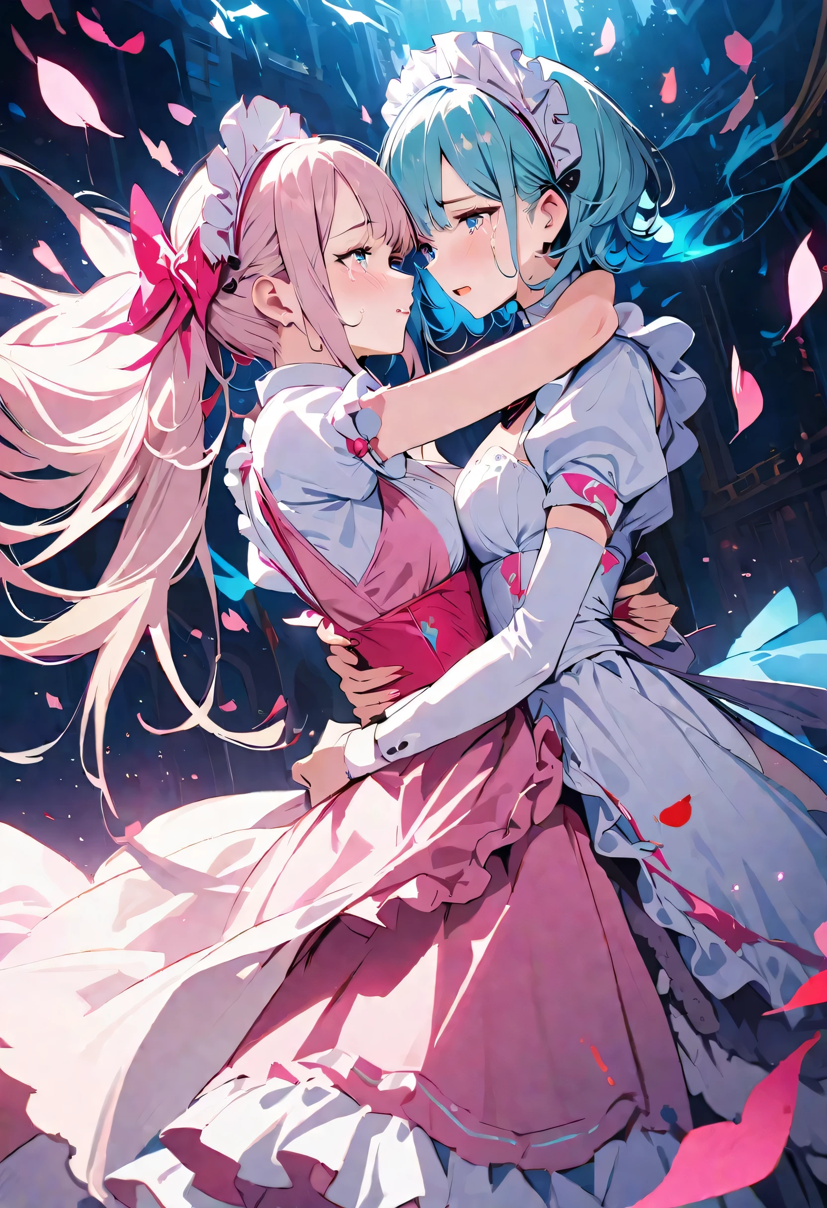 masterpiece, best quality, novel illustration, highres, 18+ mature content, sensual, intimate, emotional, passionate, romantic, sweet, endearing, innocent, pure, captivating, alluring, enticing, mysterious, enchanting, captivating, immersive, mesmerizing, dreamlike, surreal, imaginative, whimsical, artistic, avant-garde, timeless, elegant, sophisticated, chic, refined, unique, original, mesmerizing,((Maid clothes:1.3)),((Beautiful tears))