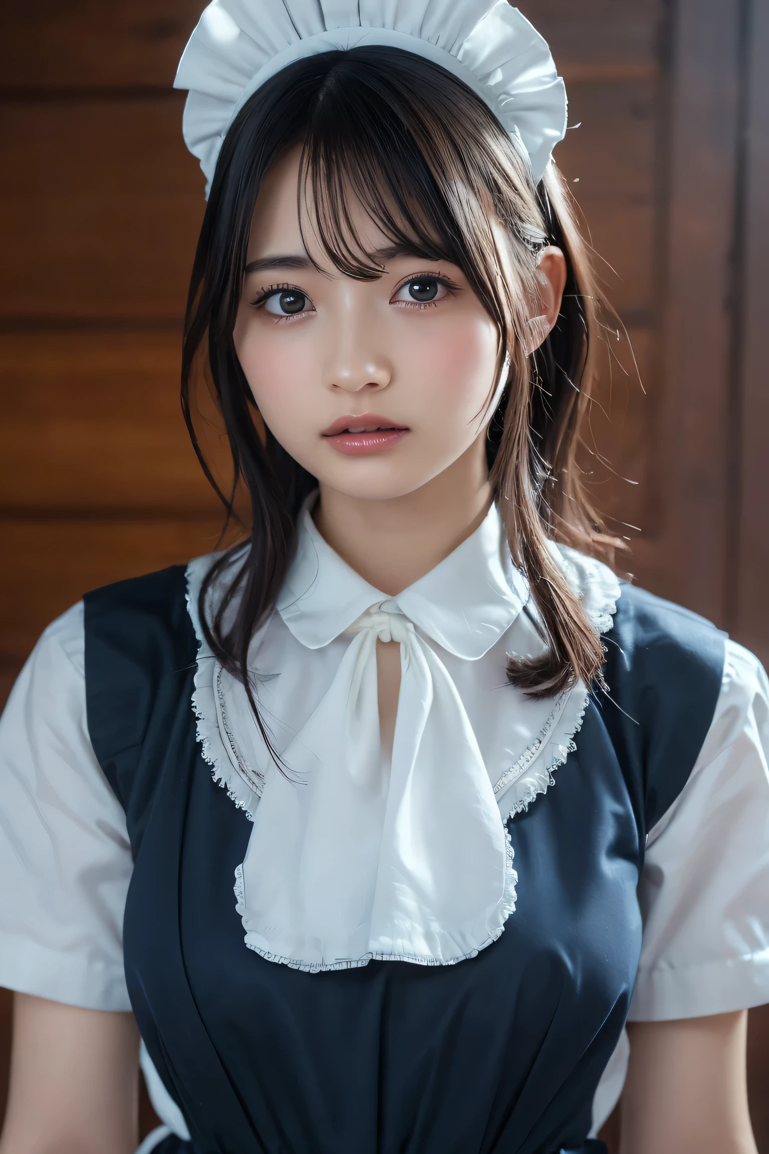 masterpiece, best quality, highres, 18+ mature content, sensual, intimate, emotional, passionate, romantic, sweet, endearing, innocent, pure, captivating, alluring, enticing, mysterious, enchanting, captivating, immersive, mesmerizing, dreamlike, surreal, imaginative, whimsical, artistic, avant-garde, timeless, elegant, sophisticated, chic, refined, unique, original, mesmerizing,((Maid clothes:1.3))、((Upper Body:1.3)),((maid Cafe))