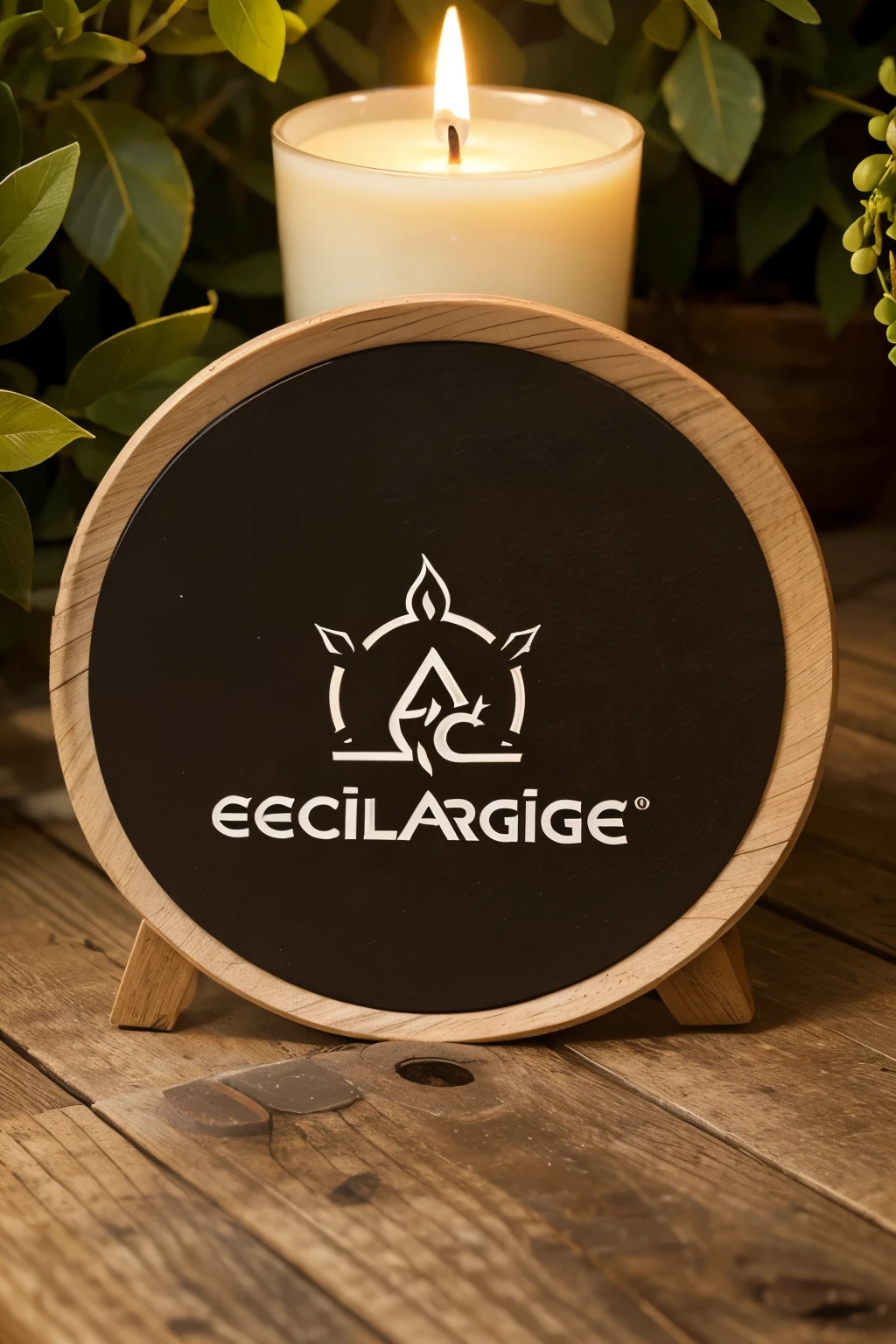 dibuja un logo circular en 2D, to sell aromatic candles that are made from recycled oil from the Eco Luz company whose slogan is "reciclando luz, creando magia"