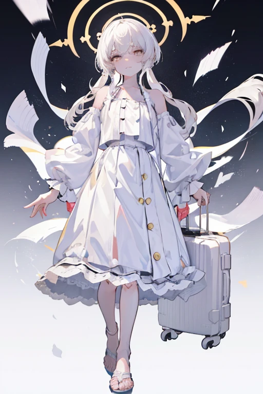 white hair, smirk, bangs, straight hair, medium hair, clenched teeth, scowl, serious, jitome, upset, disdain, anger vein, expressionless eyes, 8k, super detail, ccurate, best quality, fullbody, long skirt, girl, two people, hopeless