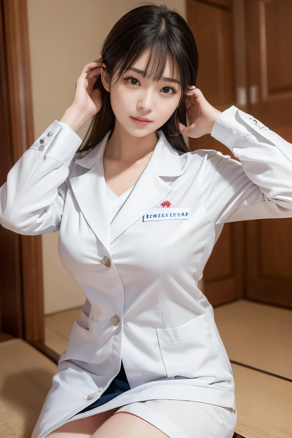 ,realistic,(ultra quality:1.2),2 japanese,high quality,masterpiece,(ultra detailed:1.4),japanese,beautiful eye,beautiful face,real background,Nurses working in hospitals,White coats with skirts