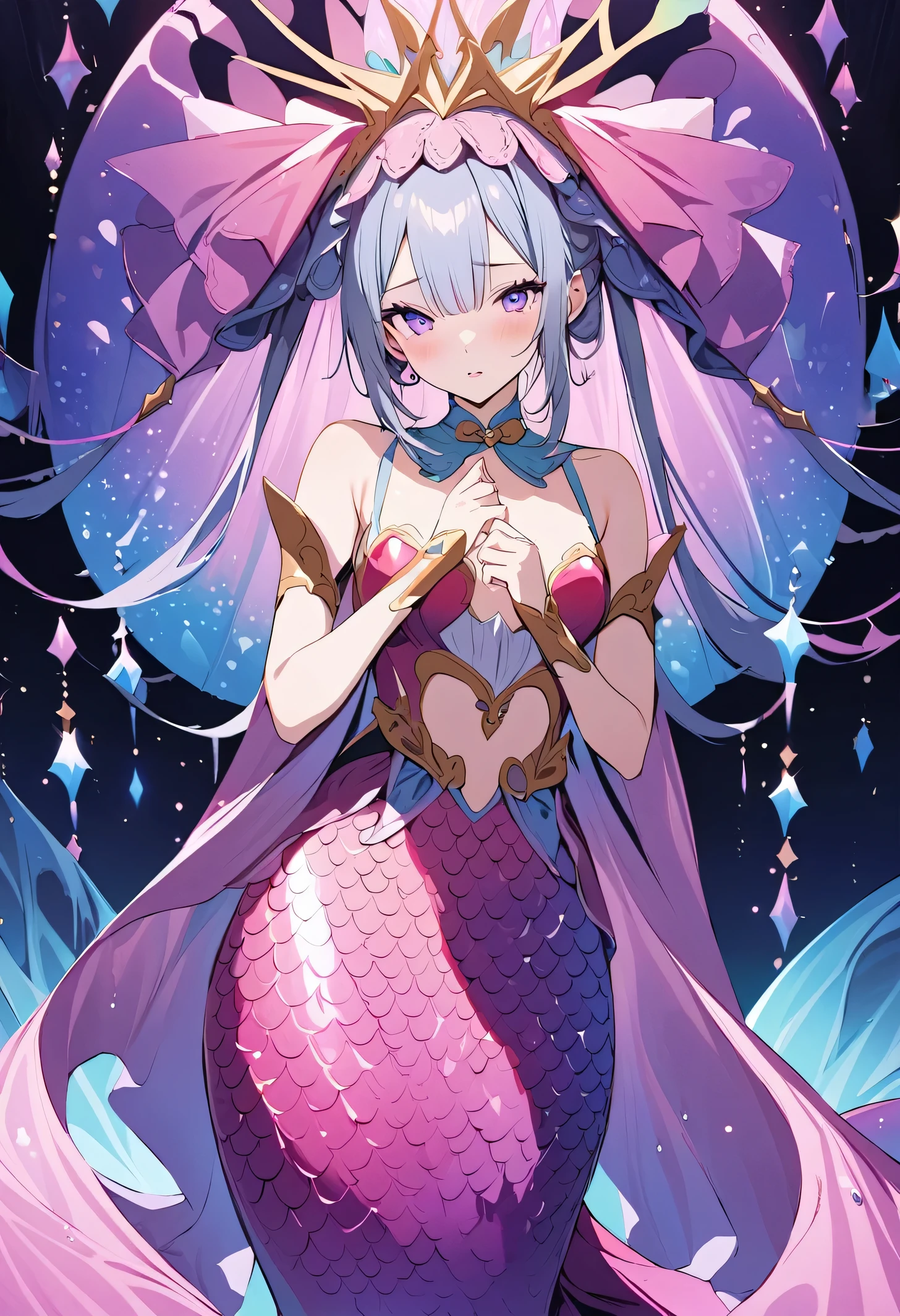 masterpiece, best quality, novel illustration, highres, 18+ mature content, sensual, intimate, emotional, passionate, romantic, sweet, endearing, innocent, pure, captivating, alluring, enticing, mysterious, enchanting, captivating, immersive, mesmerizing, dreamlike, surreal, imaginative, whimsical, artistic, avant-garde, timeless, elegant, sophisticated, chic, refined, unique, original, mesmerizing,((Mermaid Princess:1.3)),Beautiful tears