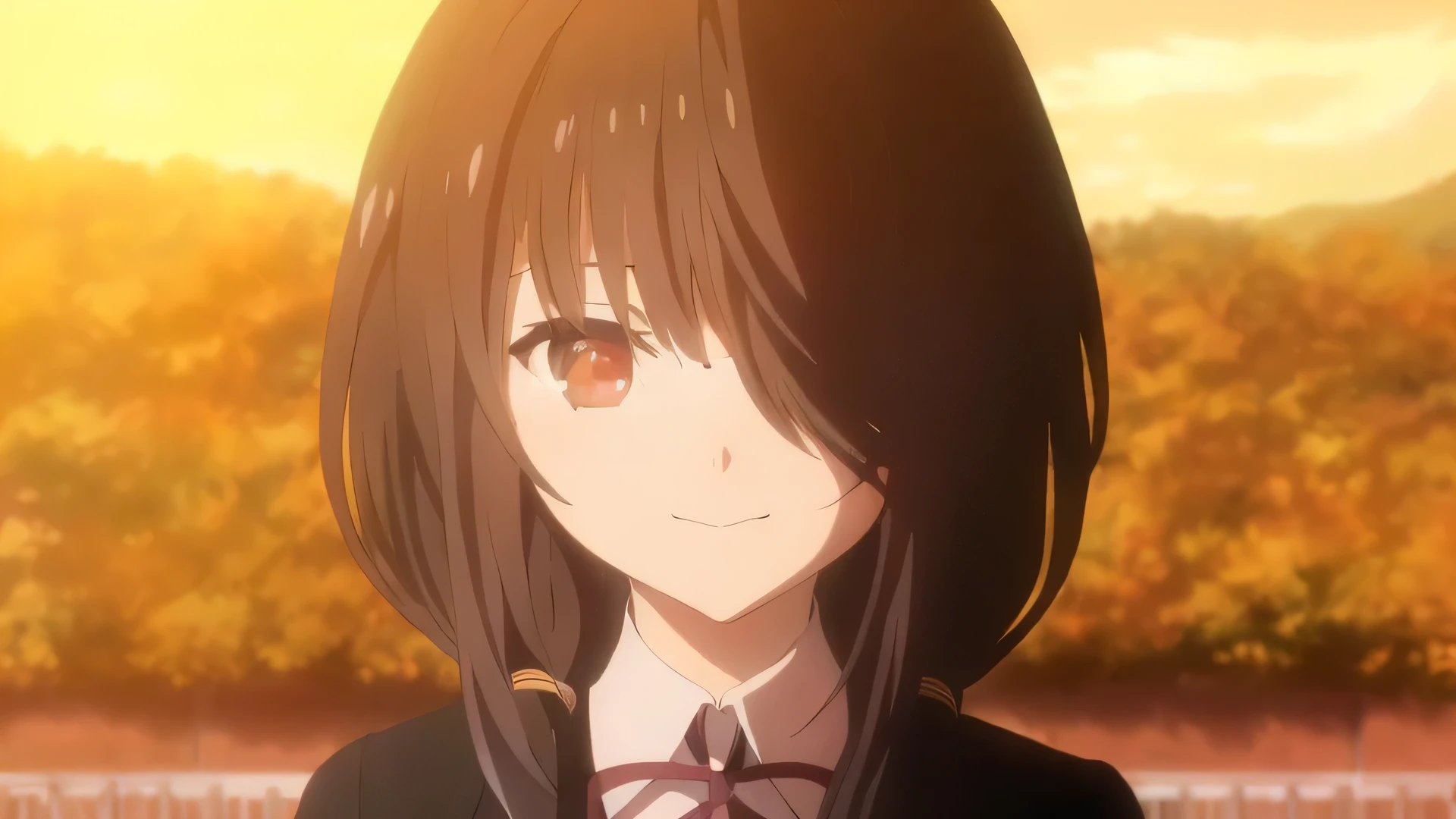 Anime girl with long black hair and glasses standing in front of a fence, Kyoto Animation stills, Cute girl anime visuals, Another close-up of Iwakura, From the TV anime, A still from the anime, Young woman anime visual, hanayamata, Kyoto Animation Style, anime still film anime shikishi, Anime movie screenshots