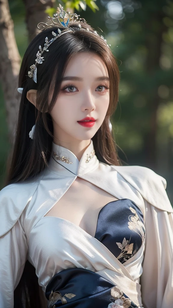 perfect figure beautiful girl:1.4, 17years old, cleavage, huge breast Layered Hair Style, (Cleric:1.5), Jewelry Decoration, Highly Detailed Face and Skin Textur, double-edged eyelid, Whiten the skin, long hair, (background snow plains), diamond dust,