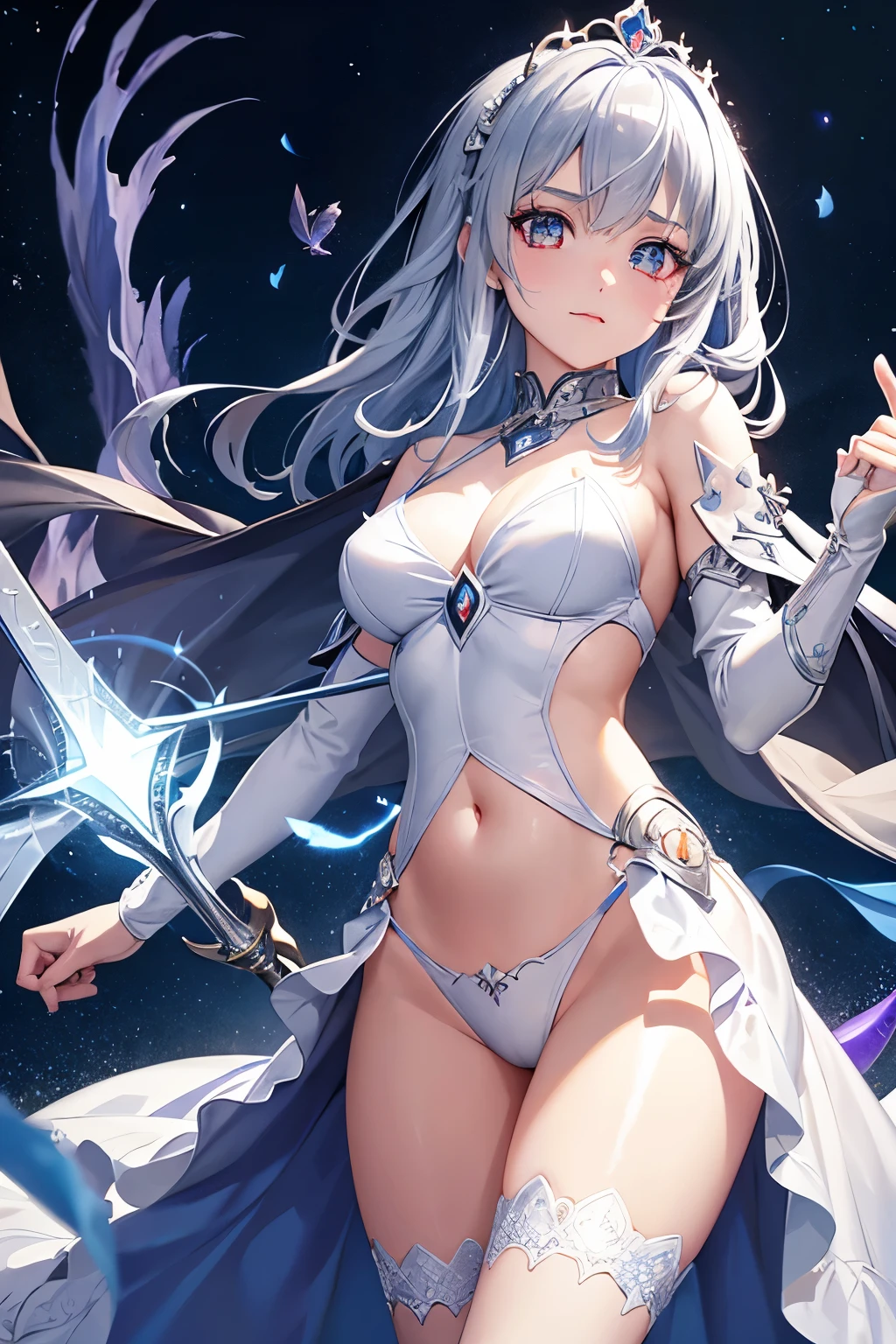 (((highest quality、first-class、masterpiece、Normal body、8k、Detailed face、Ultra-precision、Normal hand、Normal finger、5Finger、)))Brightly colored hair、Silver-turquoise hair、Short Hair、Shortcuts、Sleeping habit head、Unshaven Head、Small breasts、Beautiful body、Brave、Brave Princess Knight、A sad expression、A look of amusement、Moist eyes、Legendary Sword、Sword of Light、Dragon Sword、Sword and magic circle、Magic Sword、The Great Magic of Light、huge magic circle、Shiny Tiara、Silver Breastplate、knight armor、Dress Armor、metalic armor、Armor Skirt、Silver Leotard、Navel-baring leotard、Green belt、Silver Half Cloak、Evil Eye、Blue and scarlet odd eyes、Heart mark on the eyes、Demon King's Castle、Evil Cave、Swinging a Sword、Sweep with a sword、In combat、Heart mark on uterus、Heart pattern on abdomen、Heart tattoo on belly、Heart mark on navel、The Cursed Princess Knight、The Curse of Passion、Princess Knight Under a Spell、Princess Knight Trapped in a Spell、Chains in both hands、Caught in chains、Chained、Tangled Chains、I can't escape the chains、Chains that cling、Locks、Mysterious World、Pink in the Brain、Walking Obscenity、Lewd、masochist、Sexual arousal、Always in heat、defeat、training、slave、obscene、Delusion、Whole body erogenous zone、Sweaty and in heat、Heavy breathing、White Breath、My eyes are hot、Fascinating、Fallen into pleasure、Sexy Princess Knight