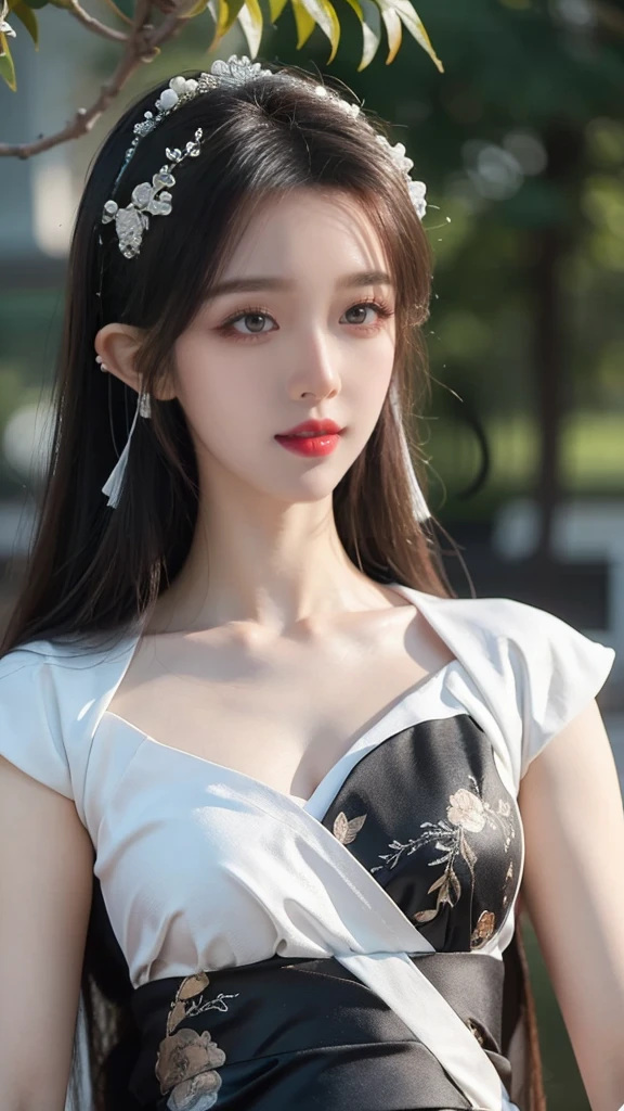 a close up of a woman in a dress with a hair band, a beautiful fantasy empress, beautiful and elegant elf queen, ((a beautiful fantasy empress)), white hanfu, palace ， a girl in hanfu, full body xianxia, fantasy art style, pale milky white porcelain skin, very beautiful elven top model, inspired by Lan Ying