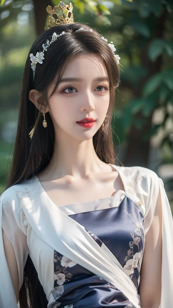 a close up of a woman in a dress with a hair band, a beautiful fantasy empress, beautiful and elegant elf queen, ((a beautiful fantasy empress)), white hanfu, palace ， a girl in hanfu, full body xianxia, fantasy art style, pale milky white porcelain skin, very beautiful elven top model, inspired by Lan Ying