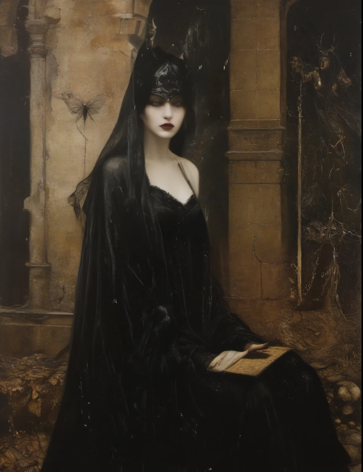James Gurney, Surrealist art , dream-like, Mysterious, Provocative, symbolic, Complex, detailed,, (Gothic but very beautiful:1.4), (masterpiece, highest quality:1.4) , Nicola Samori Style, awake