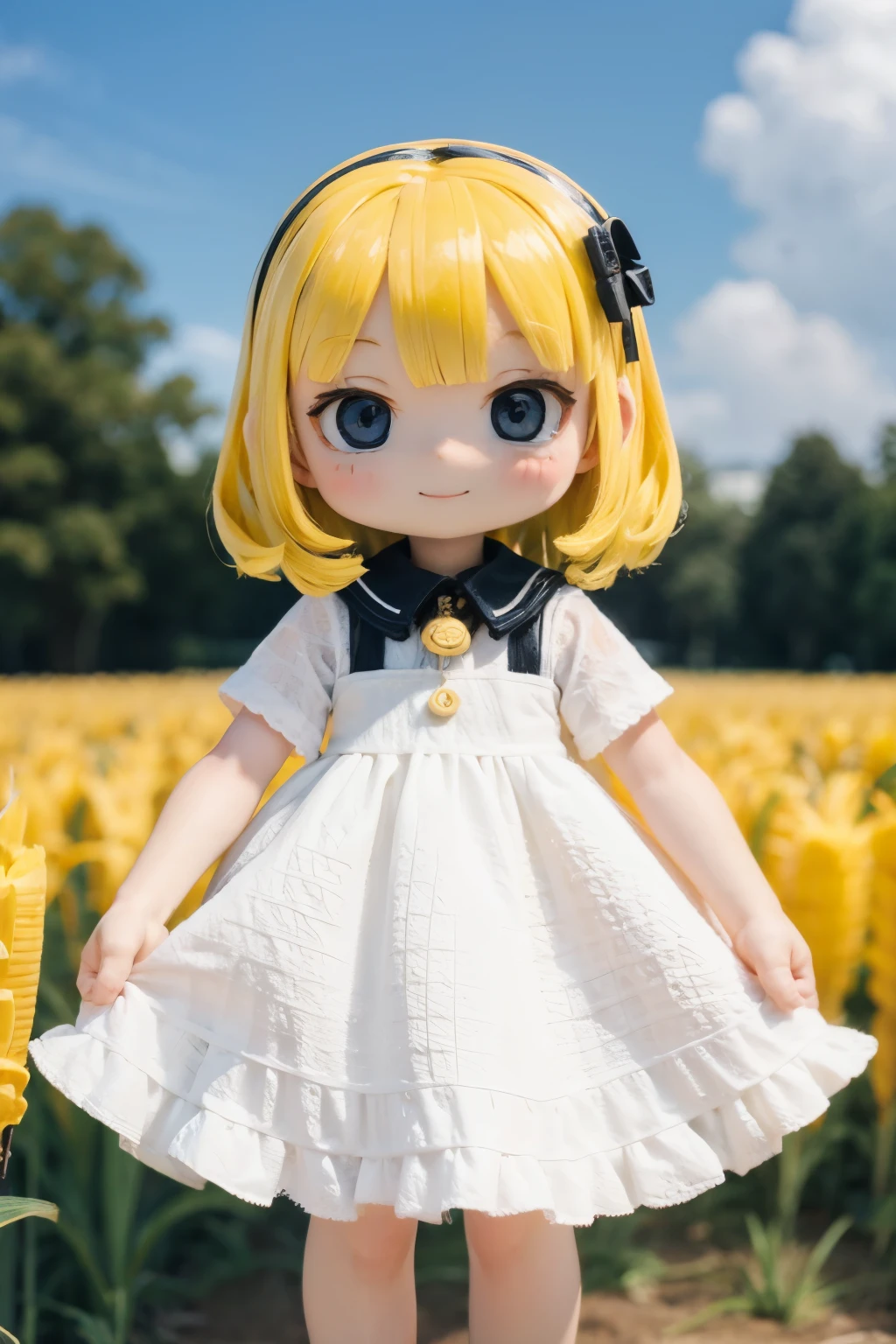 Photorealistic、Chibi Girl(Corn field、smile)