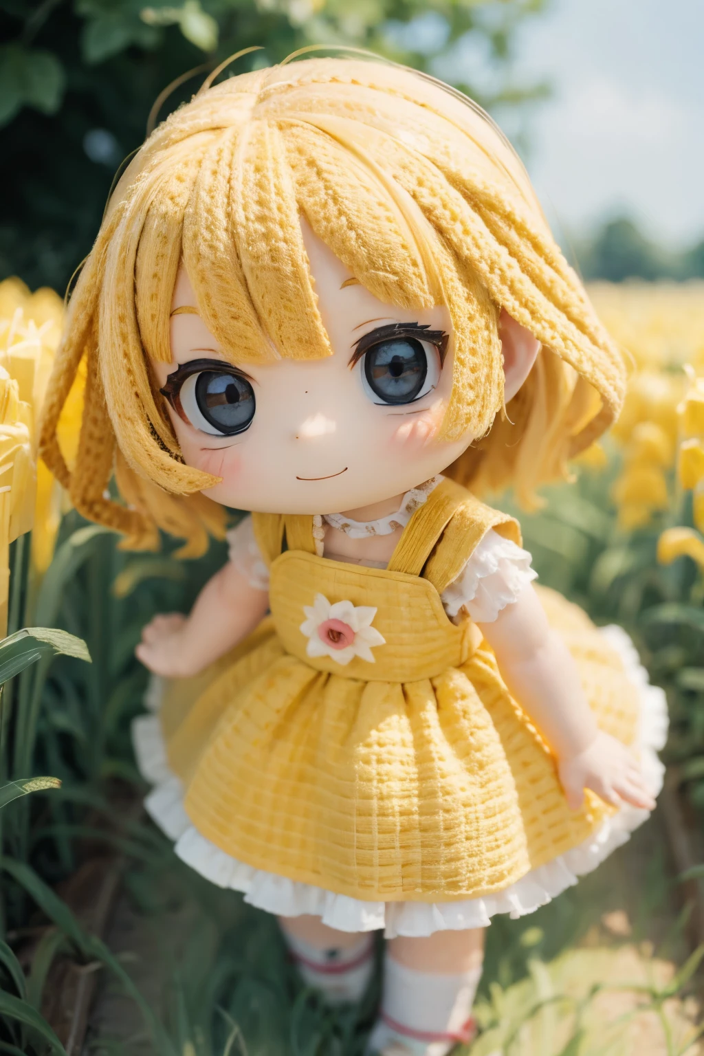 Photorealistic、Chibi Girl(Corn field、smile)