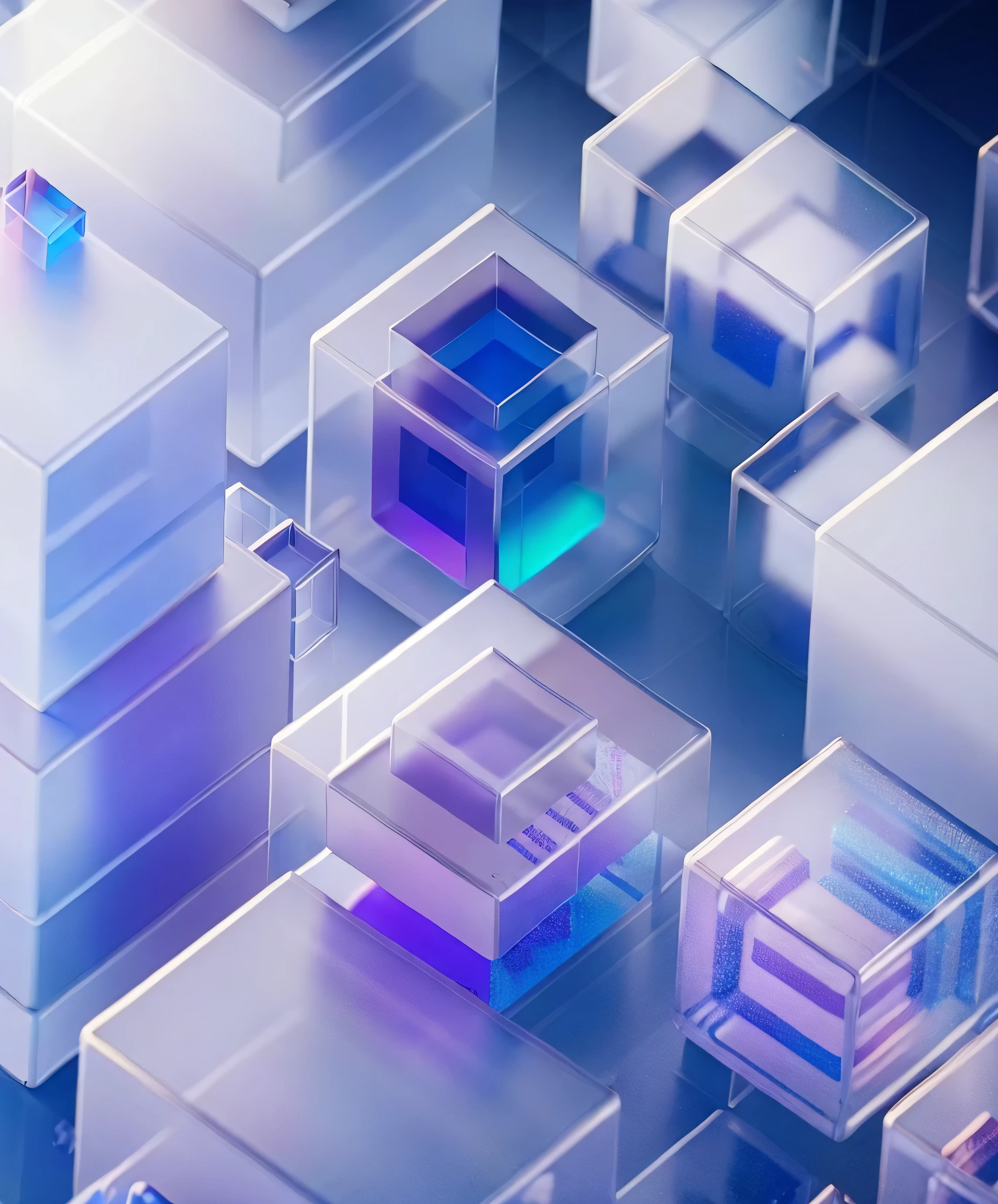 there is a picture of a very colorful abstract design, digital art crystal cubism, translucent cube, translucent greebles, abstract blocks, transparent glass surfaces, geometric 3 d render, geometric 3d render, glass shader, cubic crystals, cubes, cubic blocks, dichroic,purple shades, mesmerizing fractal hypercubes