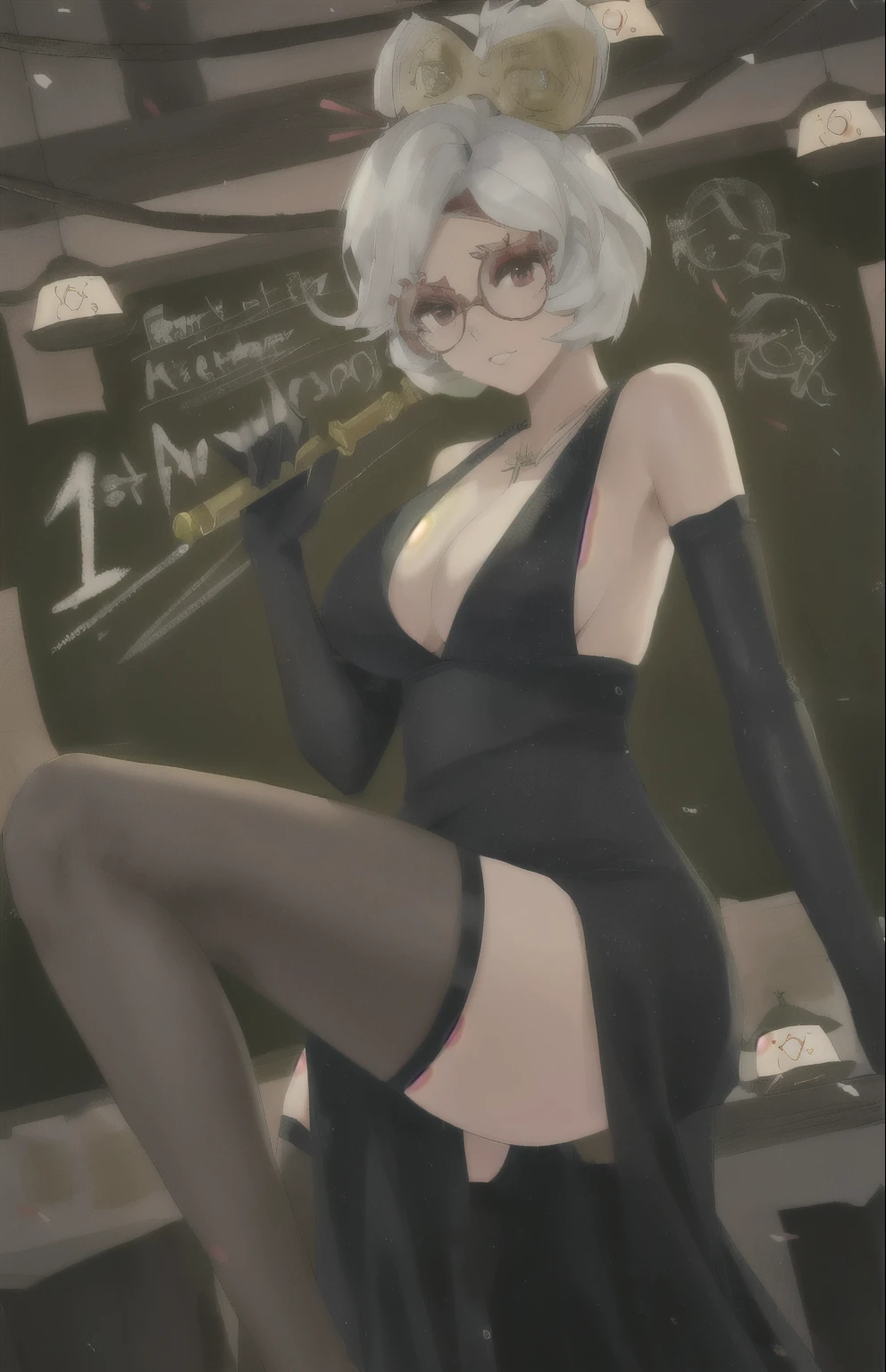 anime character dressed in black dress with horns and glasses holding a knife, [ 4 k digital art ]!!, commission for high res, seductive anime girl, anime girl wearing a black dress, official fanart, anya from spy x family, commission for, best anime 4k konachan wallpaper, oc commission, 2b, 2 b, high quality fanart, fubuki