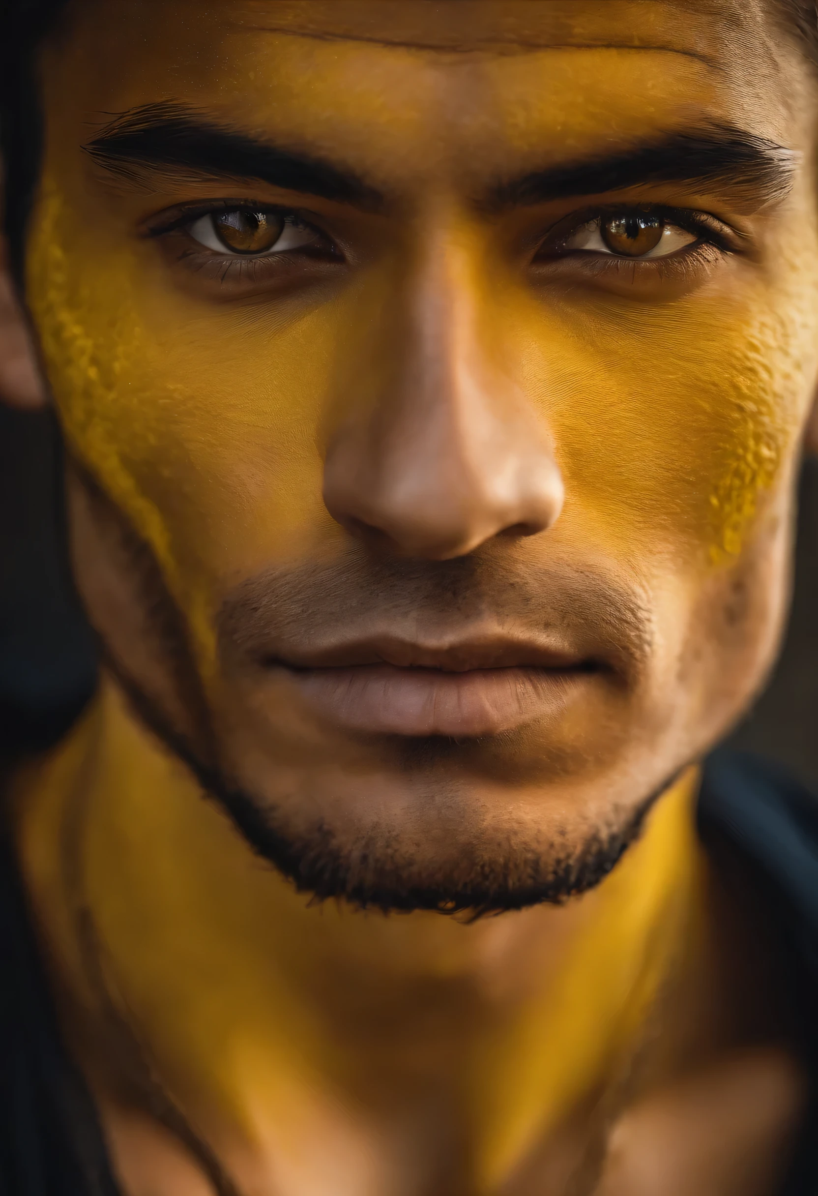 Ultra detailed portrait face of an attractive male with yellow contrasted skin, model, photographed by famous photographer on CANON 5D MARK, detailed skin with all the rough details — ar 4: 6 --q 2    --s 750 --v 5