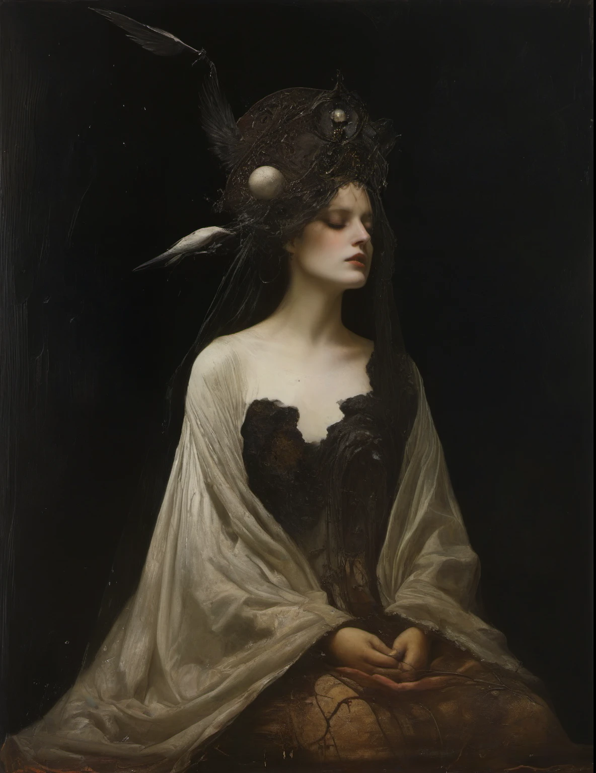 James Gurney, Surrealist art , dream-like, Mysterious, Provocative, symbolic, Complex, detailed,, (Gothic but very beautiful:1.4), (masterpiece, highest quality:1.4) , Nicola Samori Style, eclosion