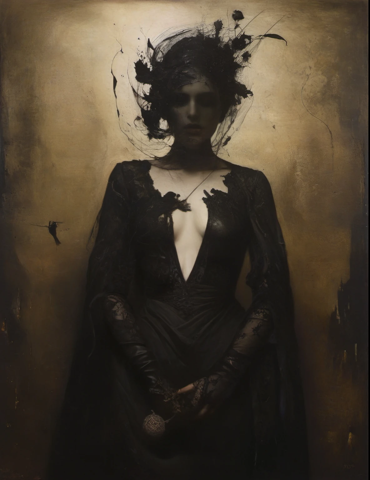 James Gurney, Surrealist art , dream-like, Mysterious, Provocative, symbolic, Complex, detailed,, (Gothic but very beautiful:1.4), (masterpiece, highest quality:1.4) , Nicola Samori Style, incubation