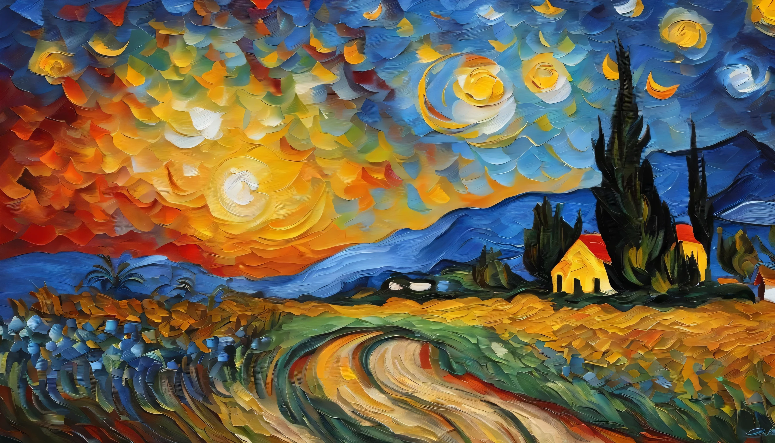 masterpiece、top-quality、Impresionismo,Paintings by professional painters,Van Gogh style,starry nights