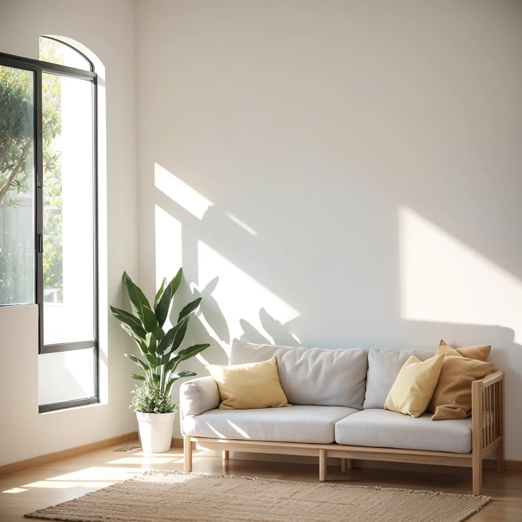 clean质感的室内背景,clean白色墙,Bright sunshine,Simple decoration style,There is no sofa inside,Fresh and natural style,Grain texture wall,Home scene,High-end,Small fresh,Lazy,ins style,Transparent,clean,Ambient Light