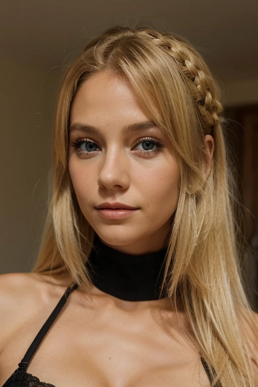 Jeune femme blonde cheveux longs yeux clairs