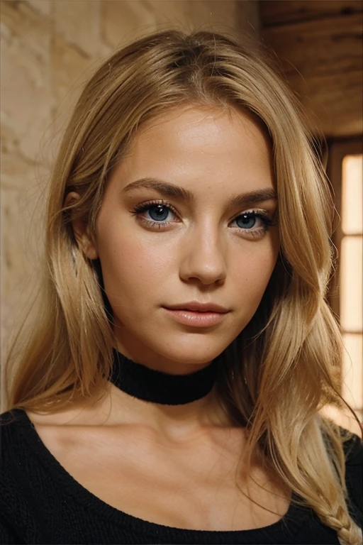 Jeune femme blonde cheveux longs yeux clairs