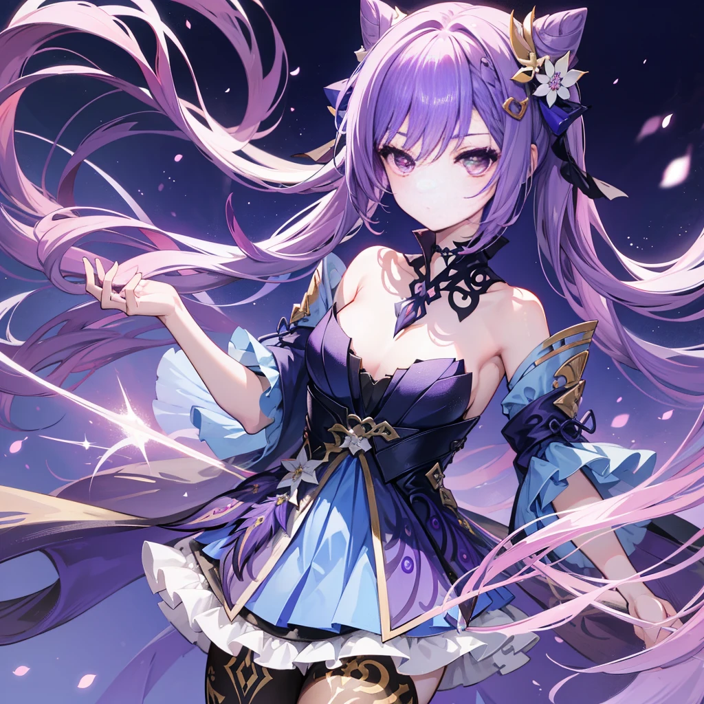 Anime girl with a captivating aura, adorned in a purple outfit, boasting striking purple eyes and distinctive purple hair reminiscent of Akasuki Voidstar - the masterpiece creation of Hajime Yatate, the enigmatic author known for his Anime mo art style. In this portrait, the image of Ayaka from Genshin Impact stands, exuding an [[[[Evil smile]]]], a hint at her enigmatic character as an Image of Zodiac Girl Knights from the Kicking clan. The background, rich in intricate details and shades of purple, evokes the essence of the onmyoji world.