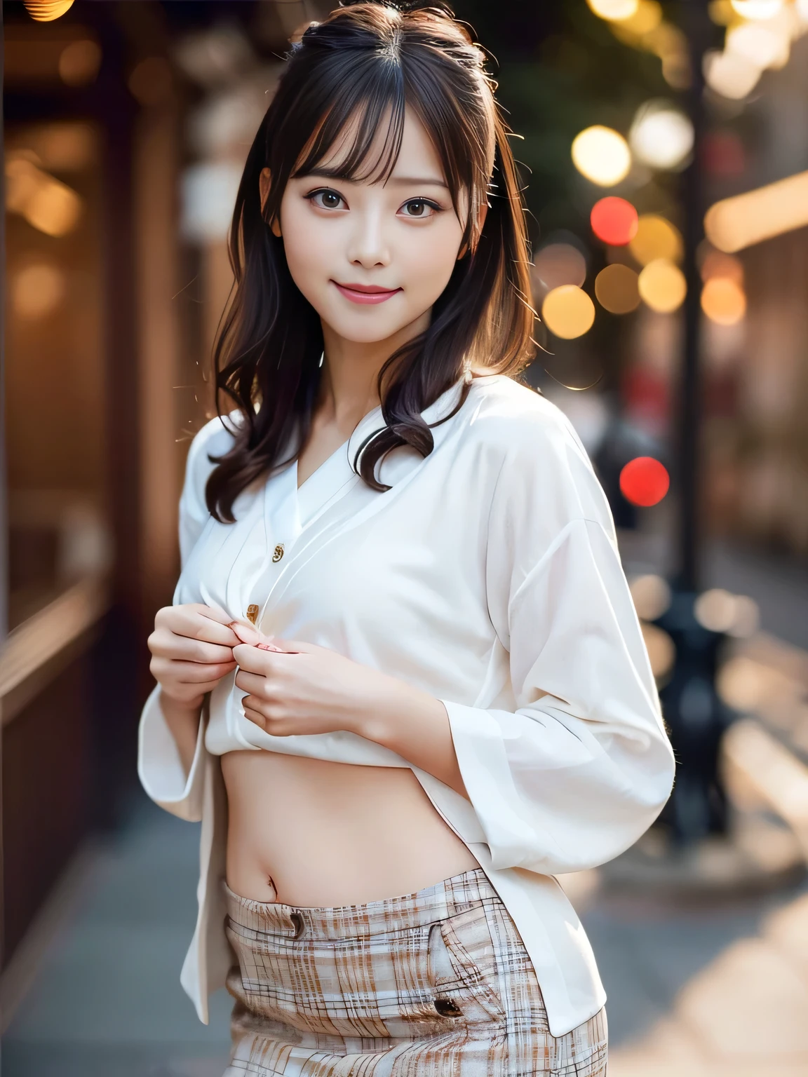 In 8K,highest quality:1.4, Super High resolution:1.5, (Realistic:1.4),masterpiece:1.2,(highest quality:1.4)、 RAW Photos、Japanese girl in casual clothes、Looking at the audience、Pose with a smile、High resolution、Very detailed、Cinema Lighting、High resolution、Very detailed、Natural skin texture:1.3, Realistic eye and facial details:1.7、coffee 、Nogizaka, Cute Face、30 years old:1.5、Rough skin:1.2, Beautiful smile,  Detailed cafe、 (A shy smile:1.2)、Mid-chest、Beautiful and delicate eyes、Full Body Shot、Sculptural installation、mini skirt、Beautiful legs、Belly button、Selfie