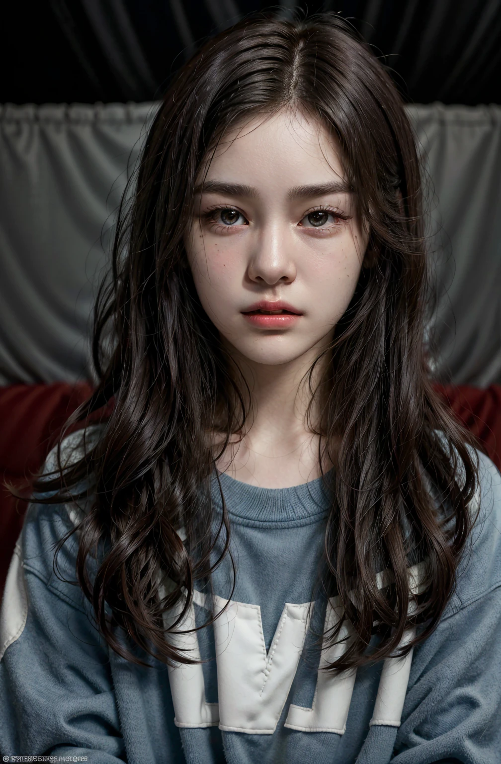 medium-length hair, horror enthusiast, football lover, fair skin, football knowledge, video game enthusiast:
Generate an image of a young girl with medium-length, well-kept hair1.2, exuding a sense of confidence and individuality. She is dressed in an outfit that subtly reflects her love for horror-themed elements1.3, with perhaps a spooky accessory or a reference to her favorite horror movies. In the background, incorporate elements related to football1.3, like a football stadium or a football-themed poster, to emphasize her passion for the sport. Her fair skin1.3 complements her distinctive style.