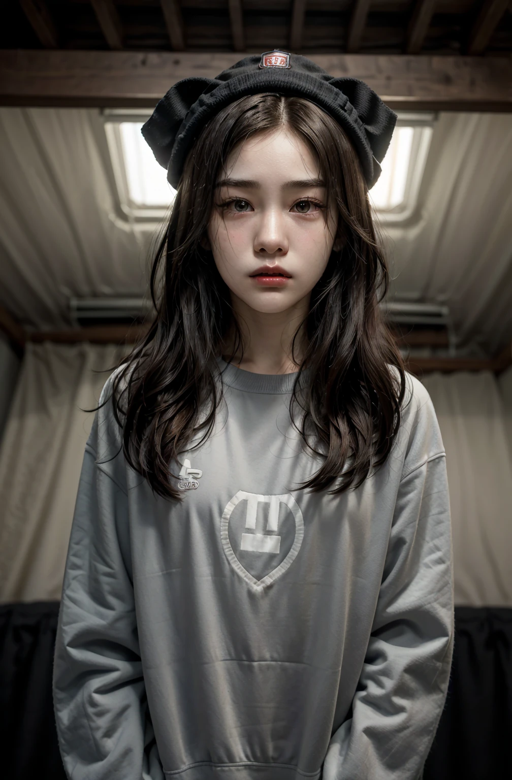 medium-length hair, horror enthusiast, football lover, fair skin, football knowledge, video game enthusiast:
Generate an image of a young girl with medium-length, well-kept hair1.2, exuding a sense of confidence and individuality. She is dressed in an outfit that subtly reflects her love for horror-themed elements1.3, with perhaps a spooky accessory or a reference to her favorite horror movies. In the background, incorporate elements related to football1.3, like a football stadium or a football-themed poster, to emphasize her passion for the sport. Her fair skin1.3 complements her distinctive style.
