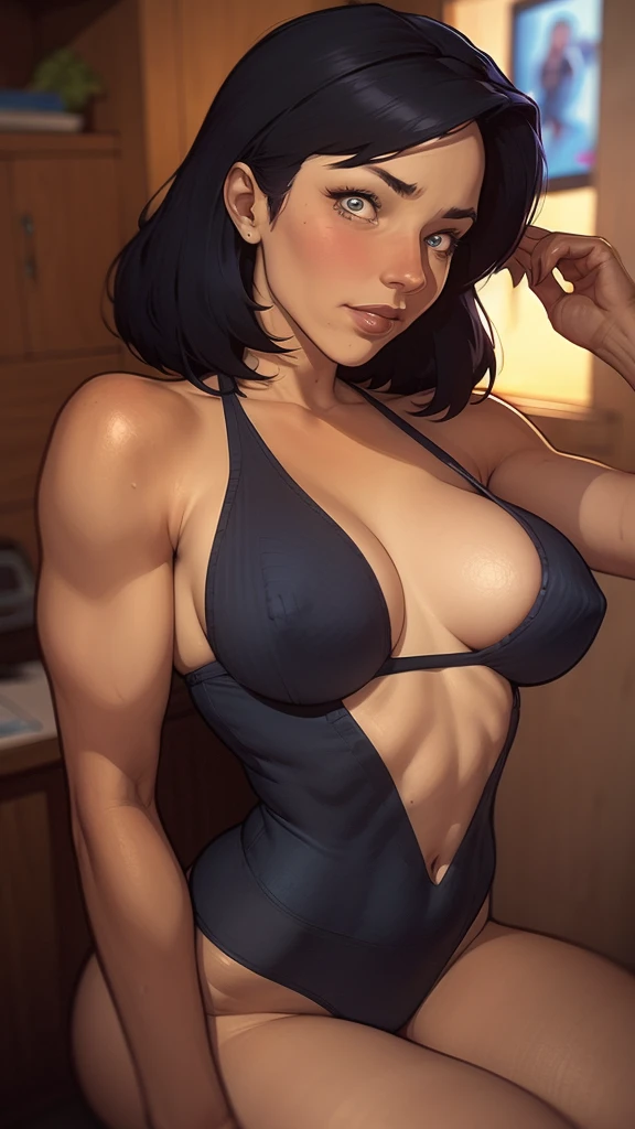 A closeup of a woman in a black swimsuit posing for a photo, krenz cushart and digite germe, fofosexyrobutts, digite germe and ilya kuvshinov, ilya kuvshinov and digite germe, digite germe Greg rutkowski _ Greg, Adam Hughes, Otto Schmidt, por Oliver Sin, Chris Moore. digite germe