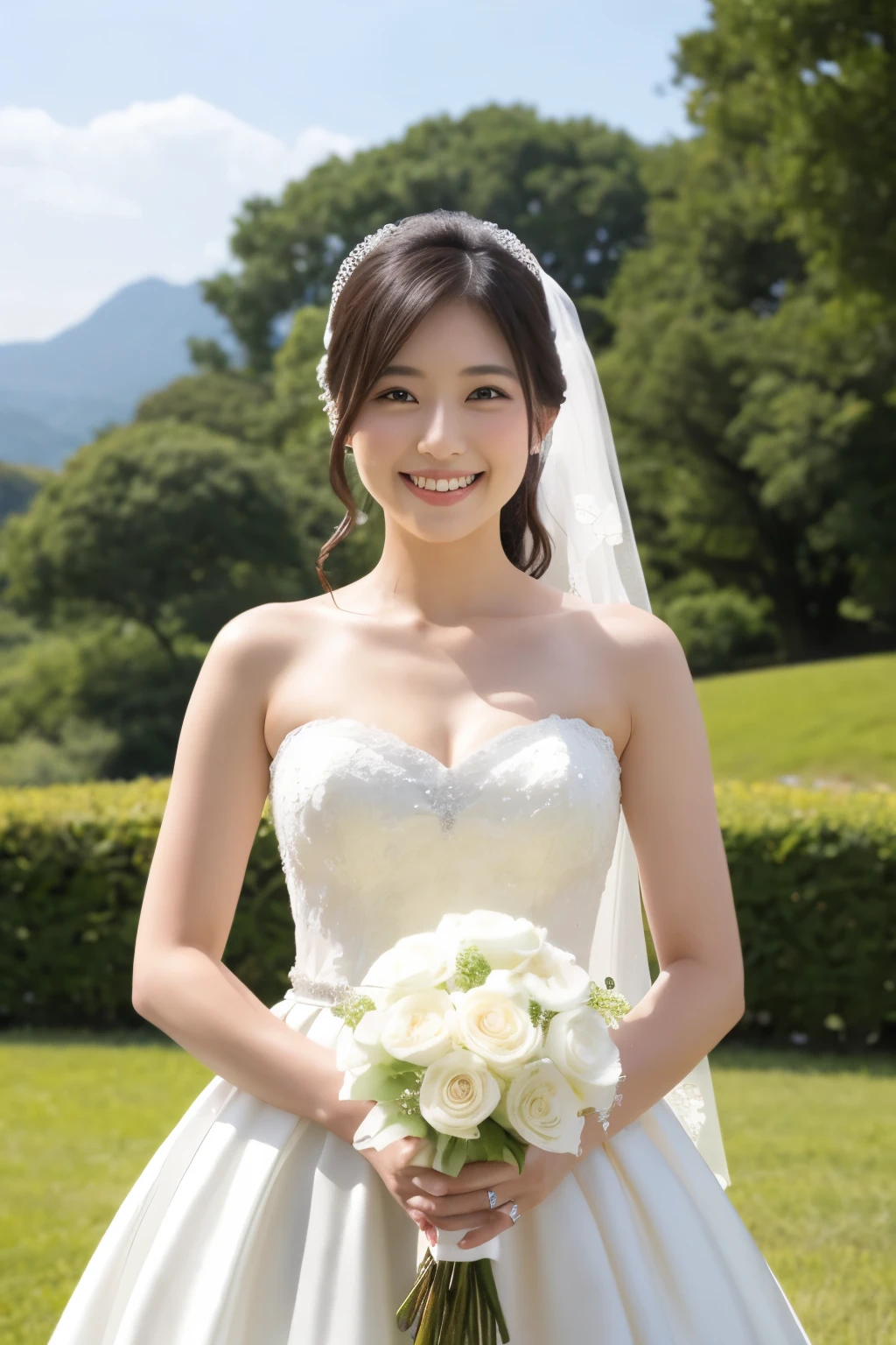 27 years old、smile、white、Wedding dress、