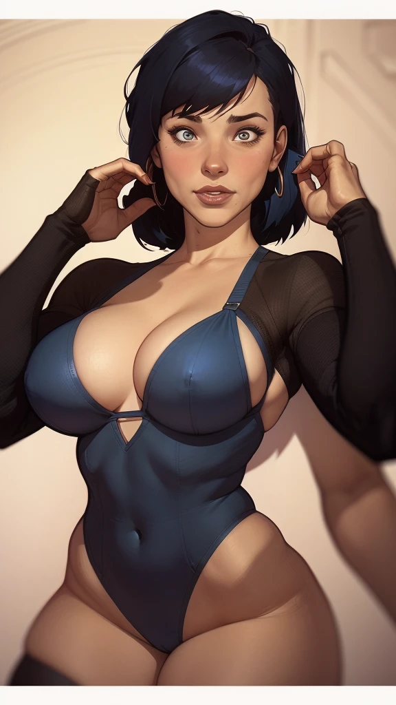 A closeup of a woman in a black swimsuit posing for a photo, krenz cushart and digite germe, fofosexyrobutts, digite germe and ilya kuvshinov, ilya kuvshinov and digite germe, digite germe Greg rutkowski _ Greg, Adam Hughes, Otto Schmidt, por Oliver Sin, Chris Moore. digite germe