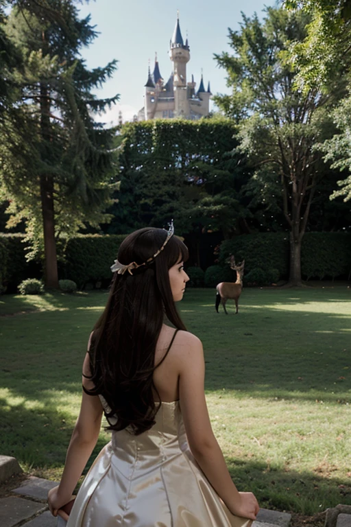 Anime faceless princess and the deer in the castle