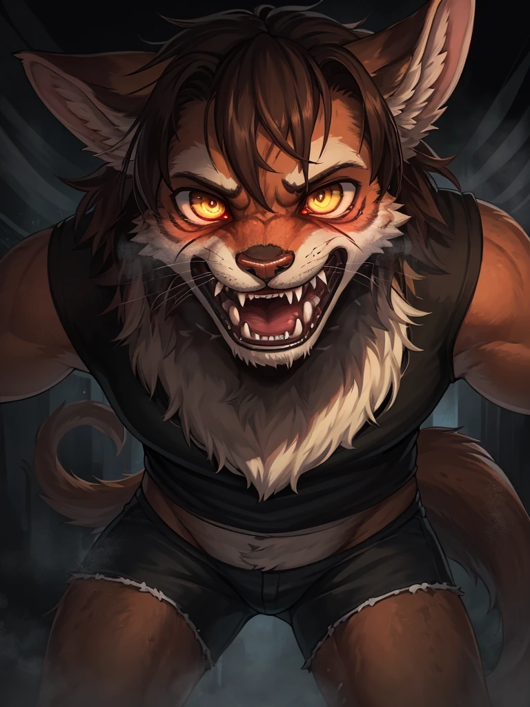 horror movie, Hallucination, flashback , Delusions of grandeur , Shocking moment , Steamy body , can not stand it any longer , I can't wait to eat it , Predator's Eyes , Disheveled clothing , Baring his fangs, he attacks the viewer , fps , Long muzzle