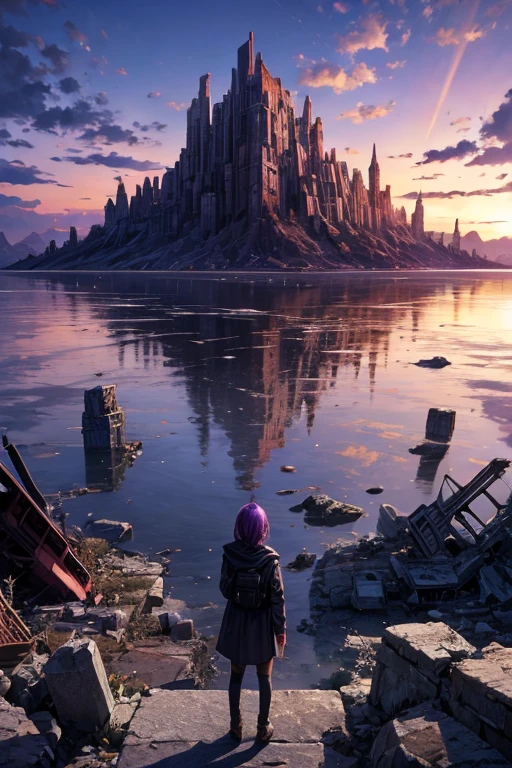 highest quality、Desolate Earth、wreckage、Purple Sky、Surrealism