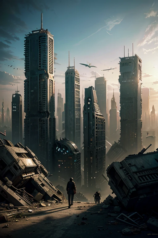 highest quality、A ruined futuristic city、dim、Surrealism