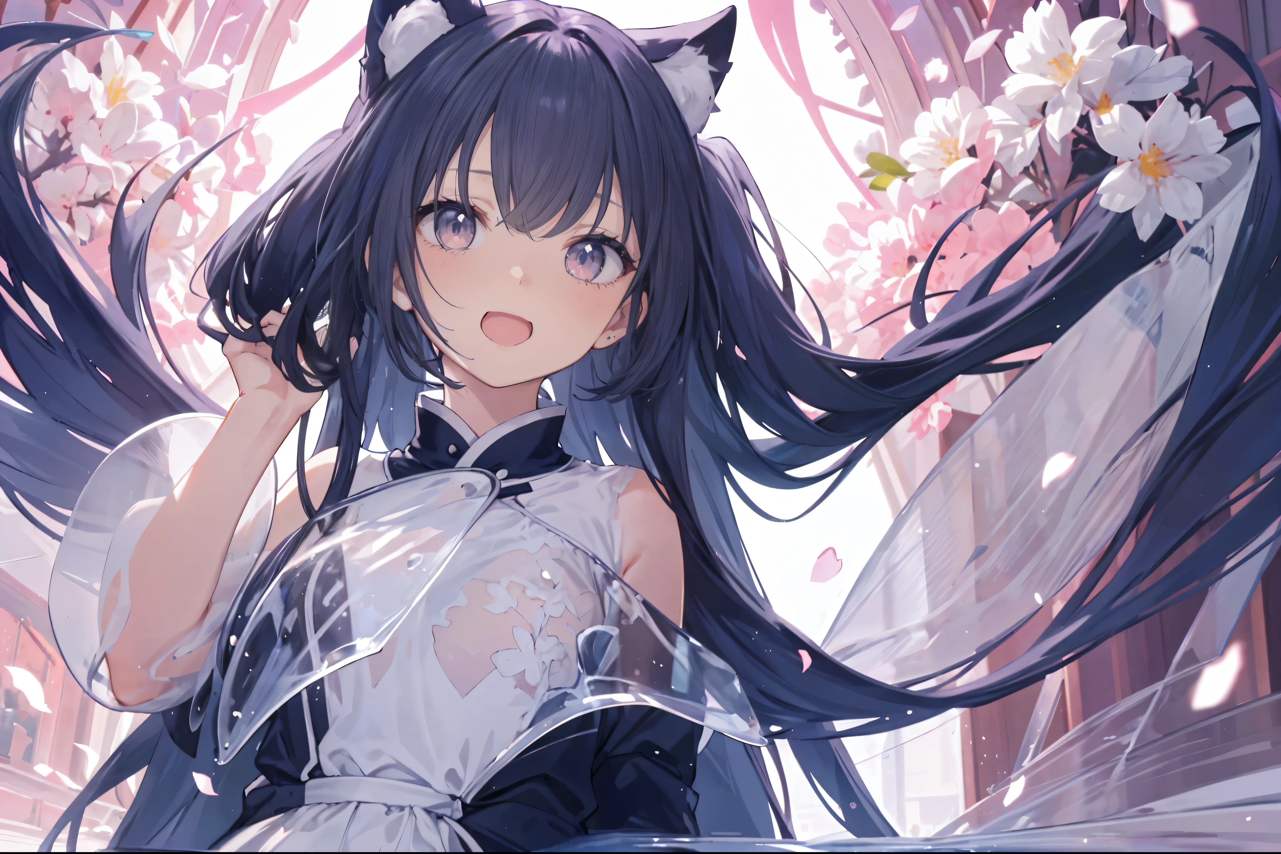 Masterpiece、Highest quality、highest quality、Girl、((Transparency))、(Open Mouth Smile)、Shiny hair quality、Small face、Cute pose、Super detailed, beautiful, wide eyes、Ultra-detailed, clear and beautiful faces、Transparency、(cute illustration:1.2), High-resolution, ultra-detailed, best quality, embarrassed、Thin thighs, Awards, Anatomically correct、whole body