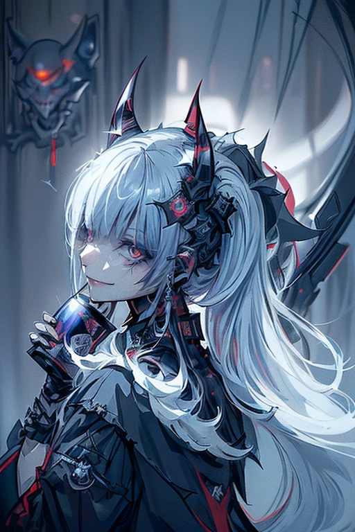 a woman with long white hair and violet eyes, beautiful detailed face, extremely detailed eyes and face, long eyelashes, wearing a tight black latex outfit, giving a seductive look, in a dark BDSM-themed room, bondage ropes, tied up, double penetration, fourth wall breaking, highly detailed, masterpiece, hyper-detailed, ultra-realistic, 8k, HDR, cinematic lighting