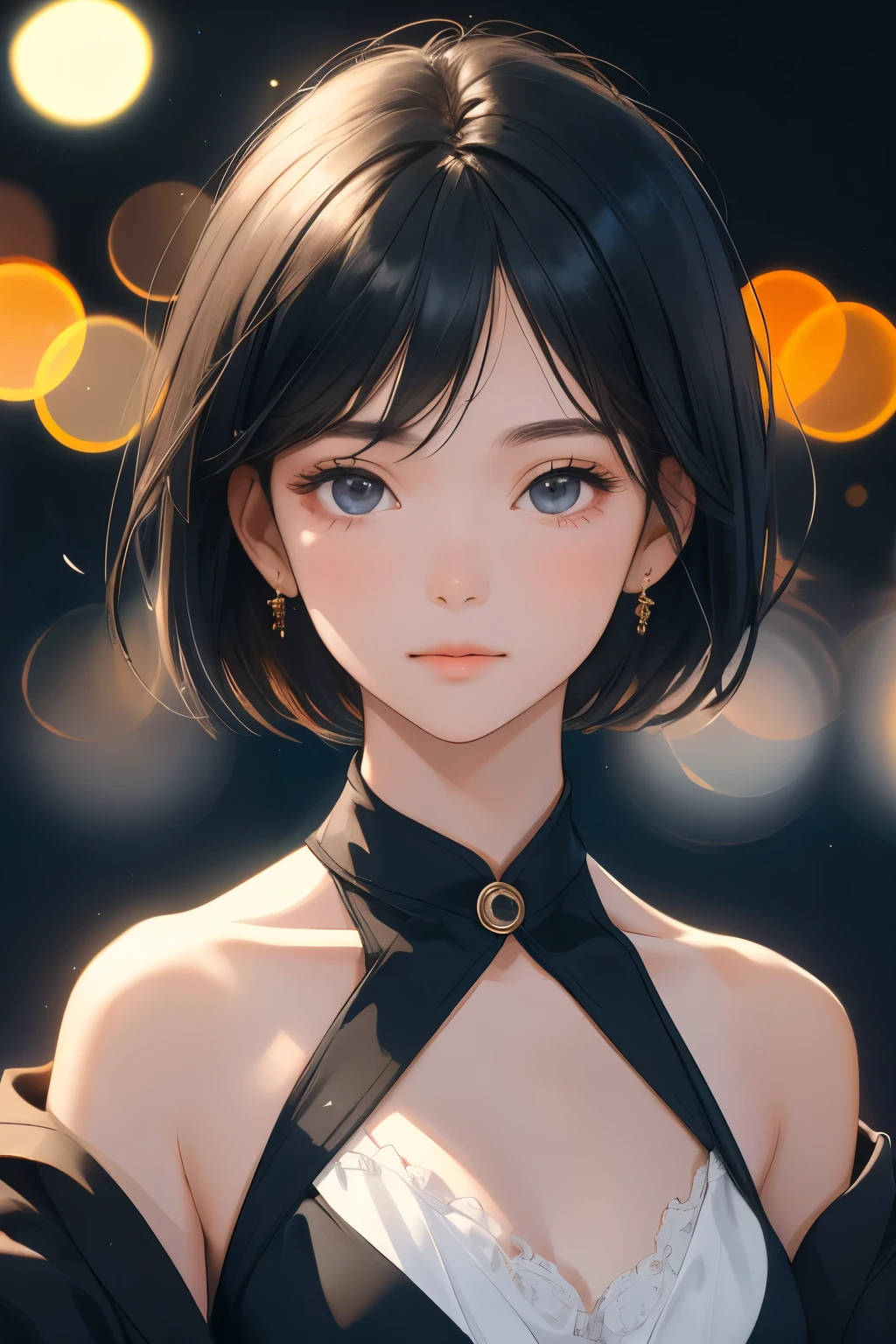 One Girl, 18-year-old, short hair, Black Hair, Detailed face, Watch Viewer, Realistic, Depth of written boundary, Bokeh, 8k, masterpiece, best quality, raw photo,