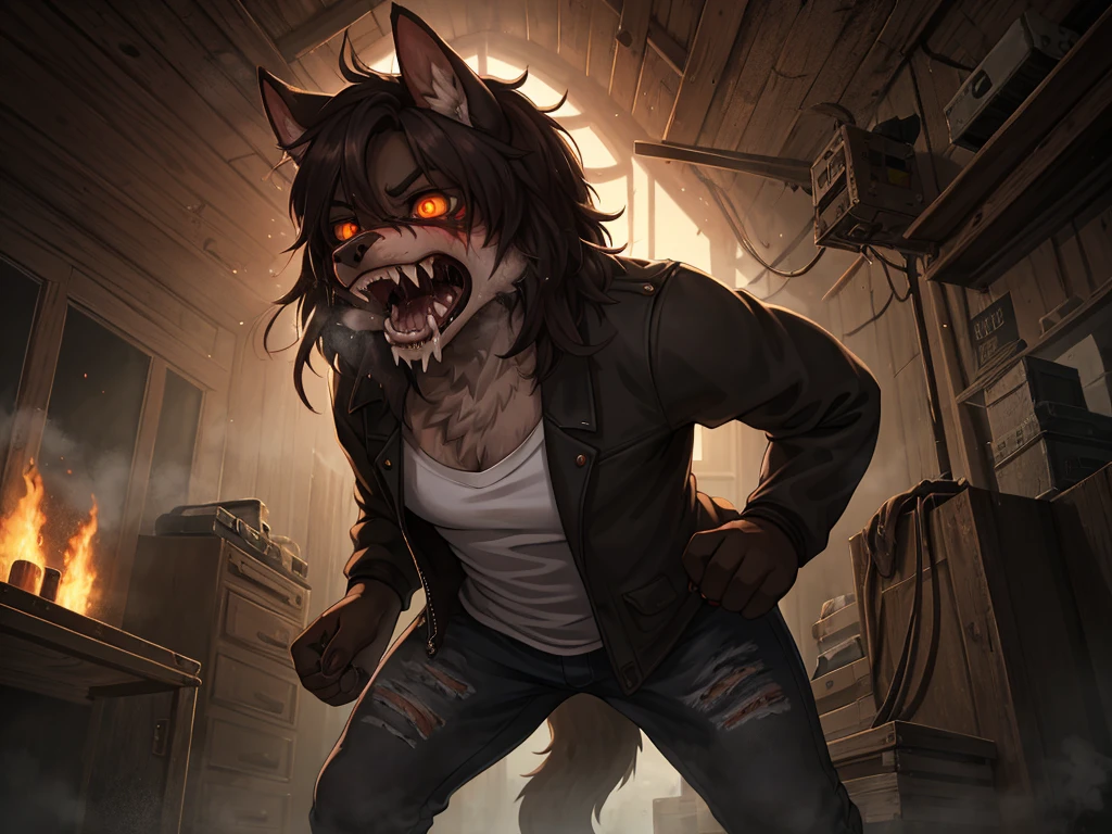 horror movie, Hallucination, flashback , Delusions of grandeur , Shocking moment , Steamy curvy body , can not stand it any longer , I can't wait to eat it , Predator's Eyes , Disheveled clothing , Baring his fangs, he attacks the viewer , fps , Long muzzle