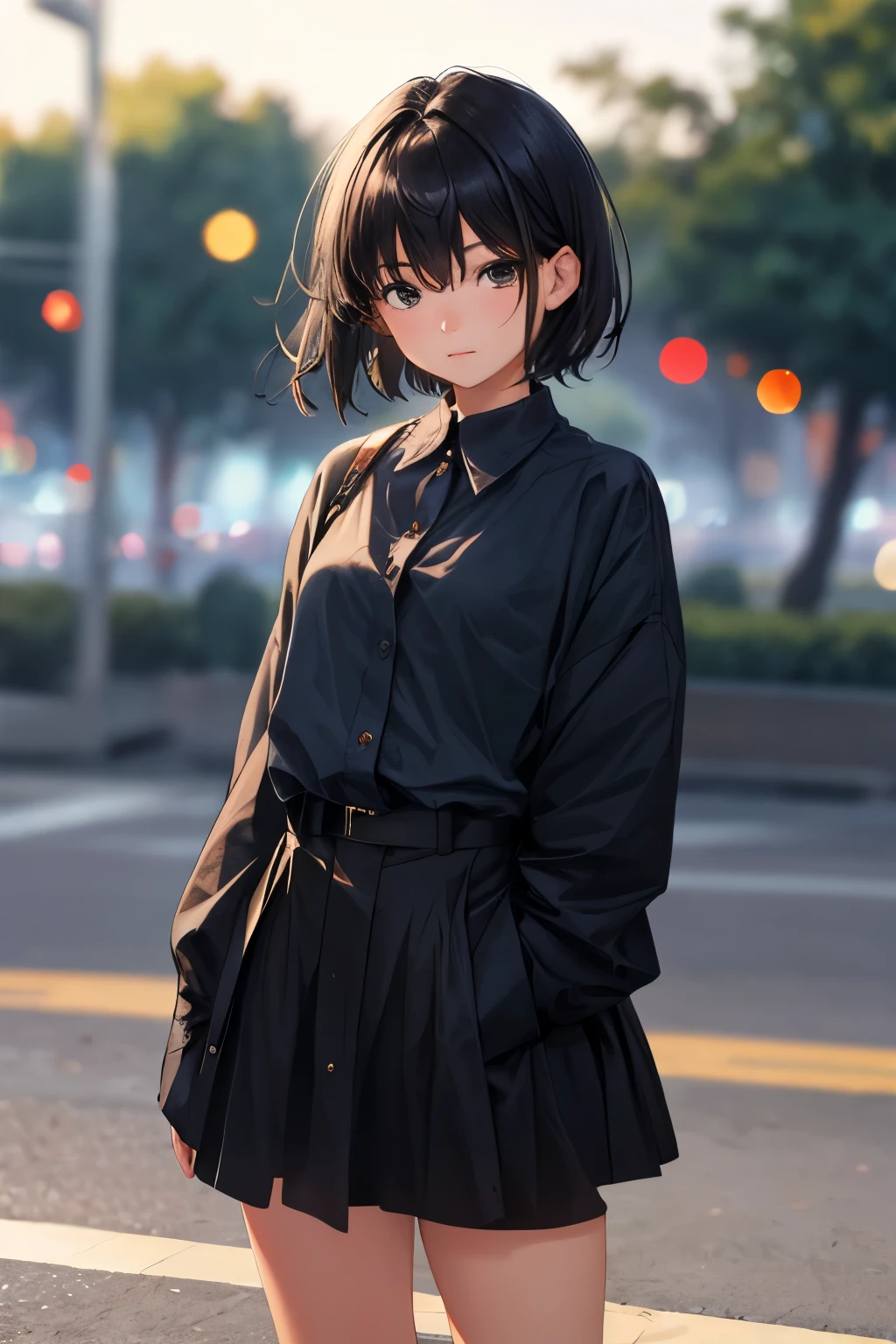 One Girl, 18-year-old, short hair, Black Hair,  Detailed face, Realistic, Depth of written boundary, Bokeh, 8k, masterpiece, best quality, raw photo,