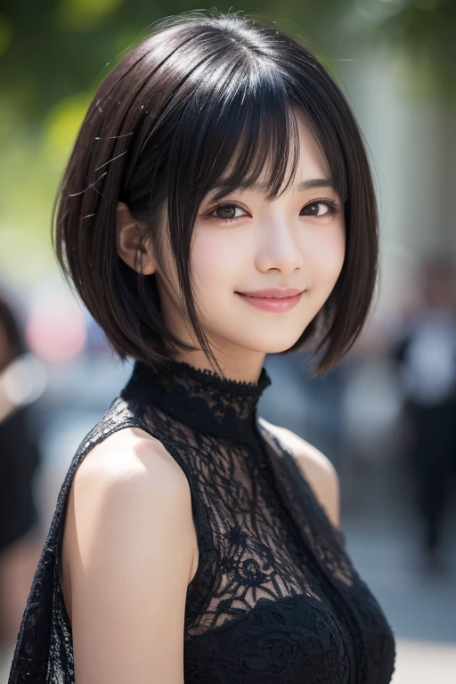 Beauty, black hair, short hair, anime, depth of field, UHD, masterpiece, best quality, high details, textured skin, ccurate, super detail,smile